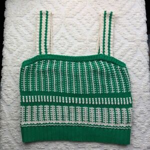 Lush Geometric Knit Crop Tank Top Green XL Summer Coastal Preppy Festival Cotton